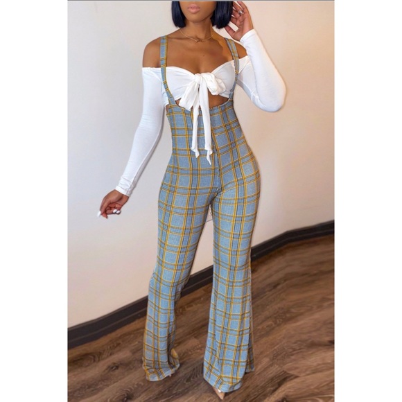 Plaid Print Off The Shoulder Two Piece Set - Picture 1 of 1